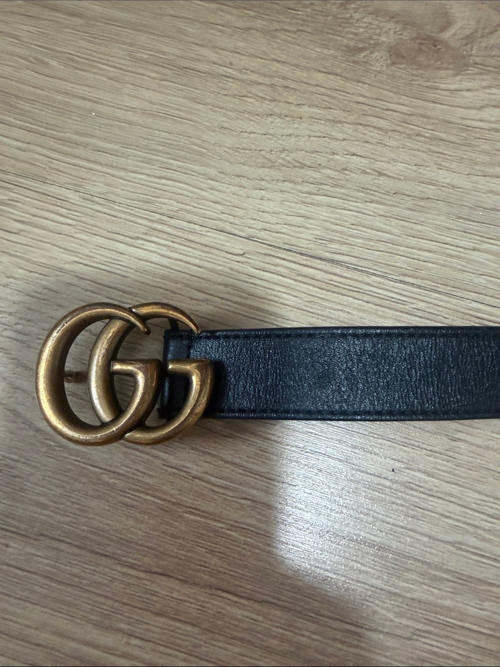 Gucci Kids Black Leather Belt with Gold Double G Buckle